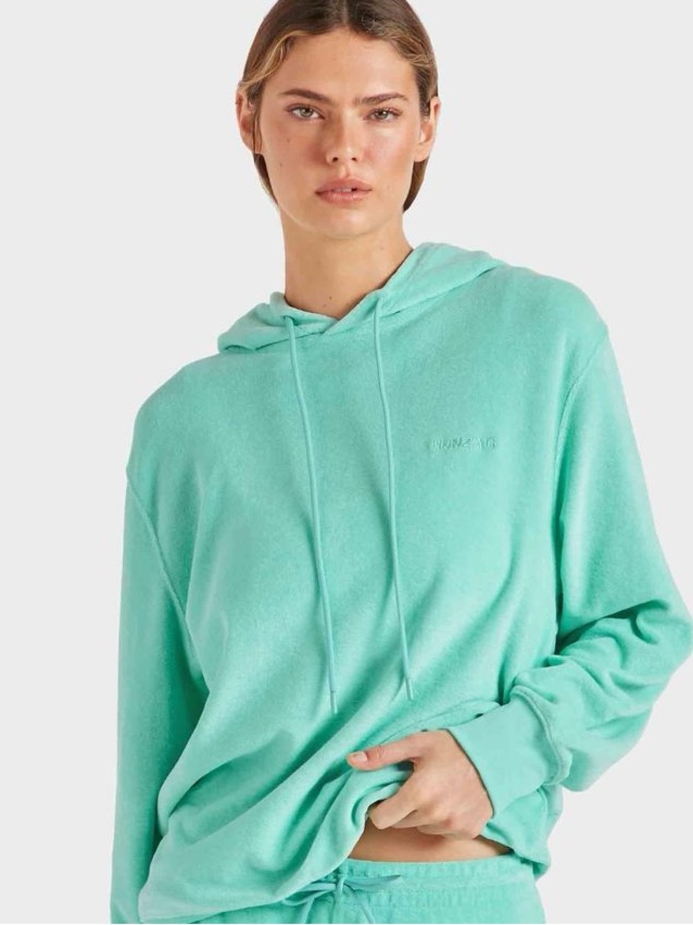 Hunza G Terry Towelling hoodie green